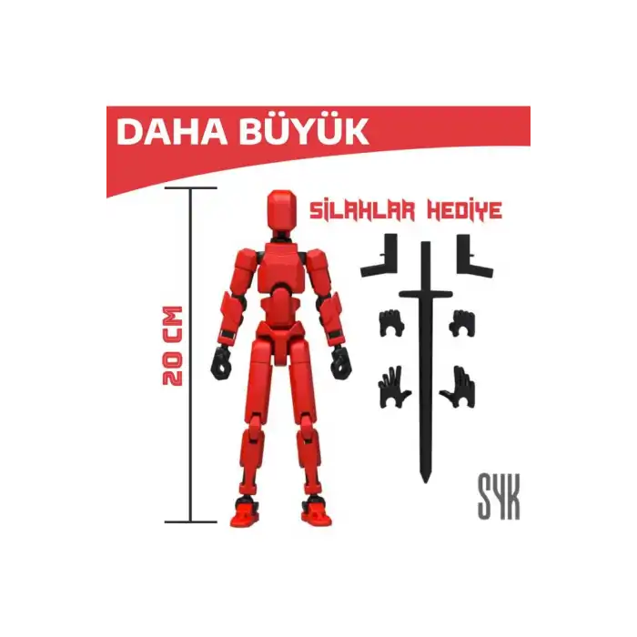 (BÜYÜK) Robot 20 Dummy Kırmızı Siyah Tüm Eklemleri Hareketli Aksiyon Figürü Oyuncak