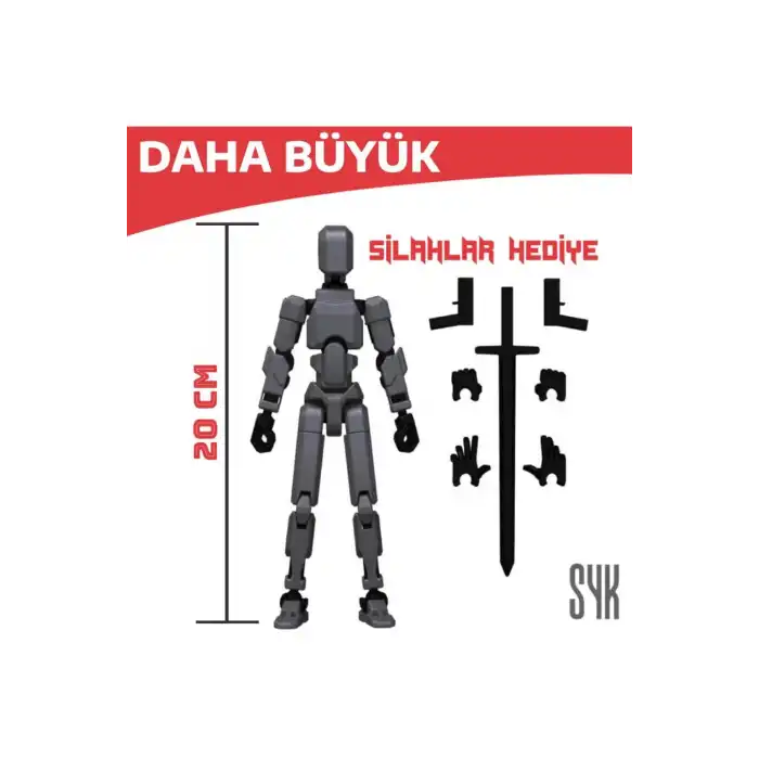 (BÜYÜK) Robot 20 Dummy Koyu Gri Siyah Tüm Eklemleri Hareketli Aksiyon Figürü Oyuncak