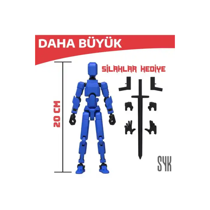 (BÜYÜK) Robot 20 Dummy Mavi Siyah Tüm Eklemleri Hareketli Aksiyon Figürü Oyuncak