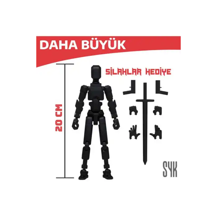 (BÜYÜK) Robot 20 Dummy Siyah Siyah Tüm Eklemleri Hareketli Aksiyon Figürü Oyuncak