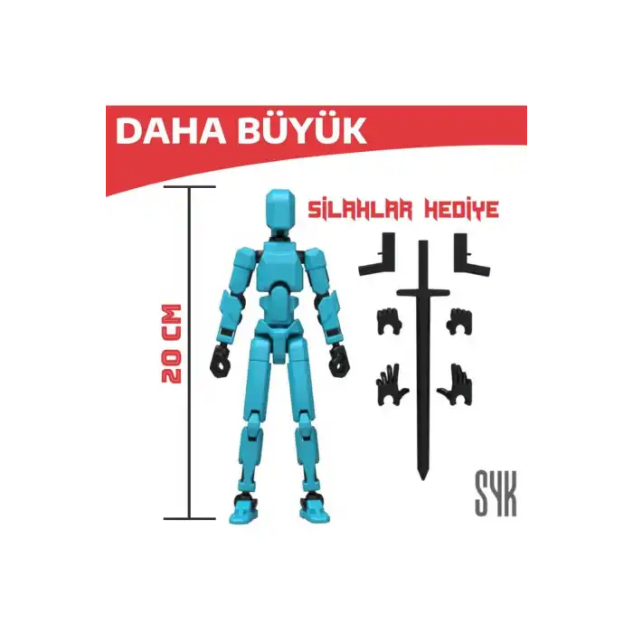 (BÜYÜK) Robot 20 Dummy Turkuaz Siyah Tüm Eklemleri Hareketli Aksiyon Figürü Oyuncak