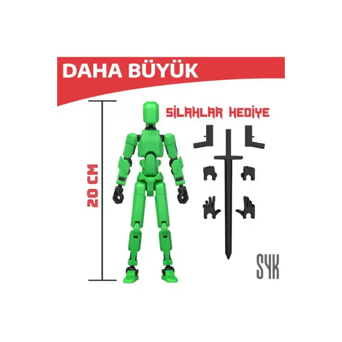 (BÜYÜK) Robot 20 Dummy Yeşil Siyah Tüm Eklemleri Hareketli Aksiyon Figürü Oyuncak