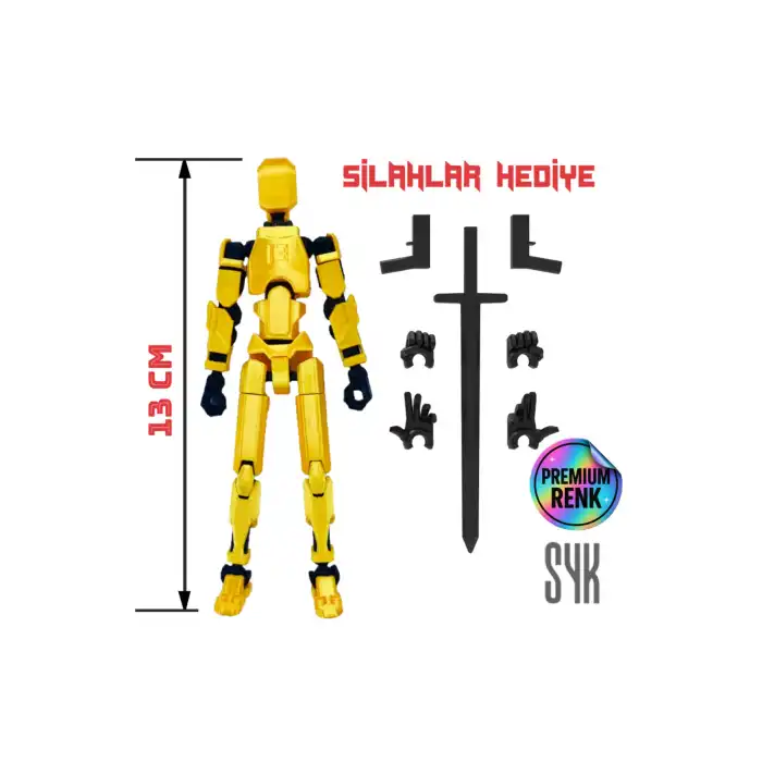 Robot 13 Dummy Altın Siyah Tüm Eklemleri Hareketli Aksiyon Figürü Oyuncak