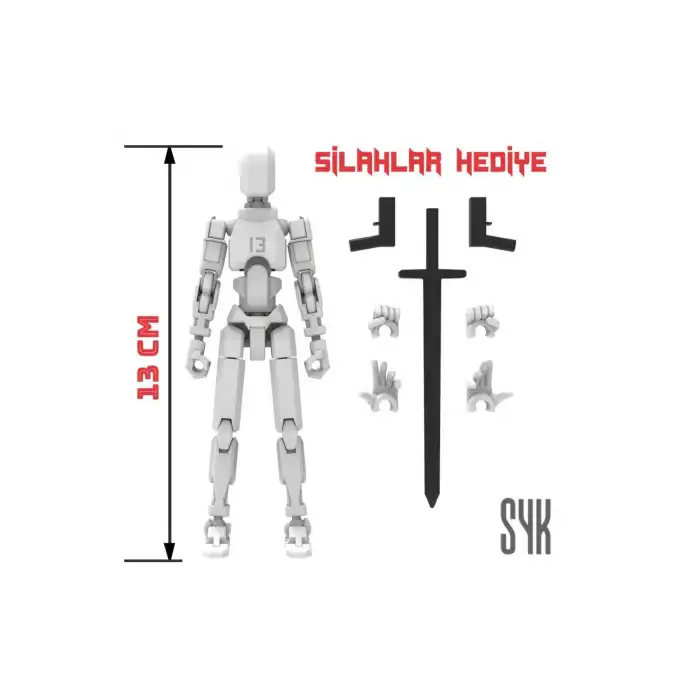 Robot 13 Dummy Beyaz Beyaz Tüm Eklemleri Hareketli Aksiyon Figürü Oyuncak