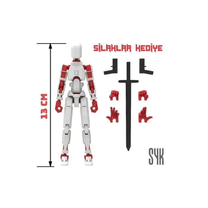 Robot 13 Dummy Beyaz Kırmızı Tüm Eklemleri Hareketli Aksiyon Figürü Oyuncak