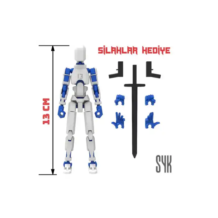 Robot 13 Dummy Beyaz Mavi Tüm Eklemleri Hareketli Aksiyon Figürü Oyuncak
