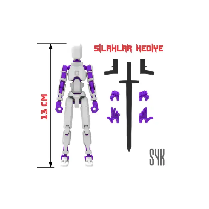 Robot 13 Dummy Beyaz Mor Tüm Eklemleri Hareketli Aksiyon Figürü Oyuncak