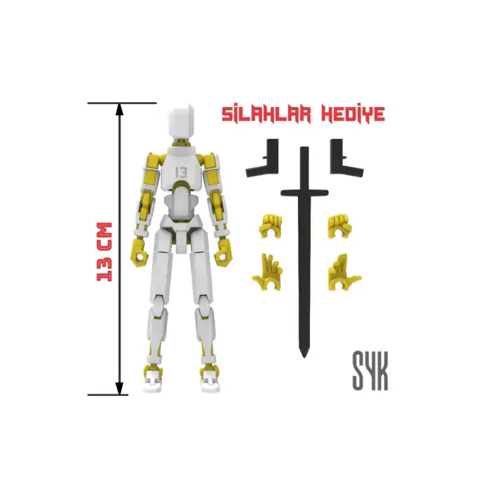 Robot 13 Dummy Beyaz Sarı Tüm Eklemleri Hareketli Aksiyon Figürü Oyuncak