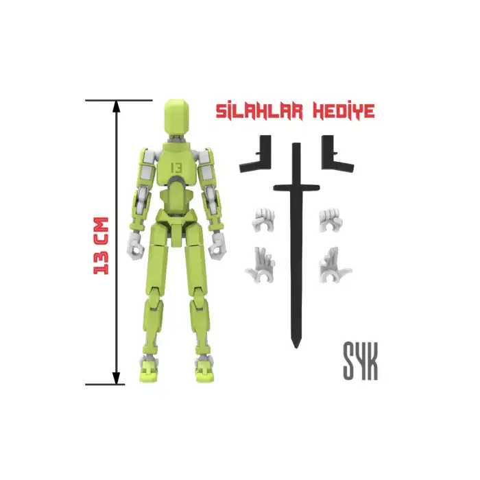 Robot 13 Dummy Fıstık Yeşil Beyaz Tüm Eklemleri Hareketli Aksiyon Figürü Oyuncak