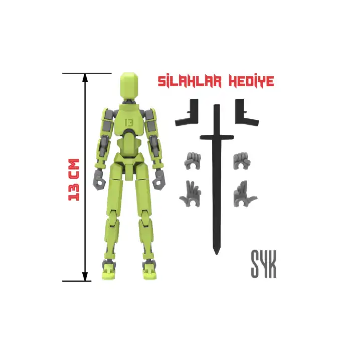 Robot 13 Dummy Fıstık Yeşil Gri Tüm Eklemleri Hareketli Aksiyon Figürü Oyuncak