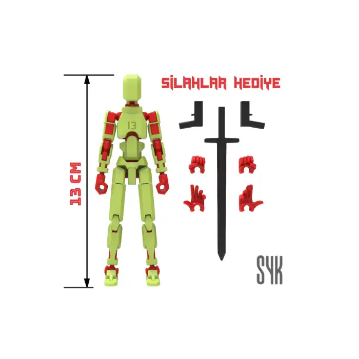 Robot 13 Dummy Fıstık Yeşil Kırmızı Tüm Eklemleri Hareketli Aksiyon Figürü Oyuncak