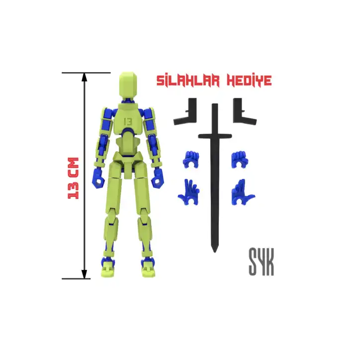 Robot 13 Dummy Fıstık Yeşil Mavi Tüm Eklemleri Hareketli Aksiyon Figürü Oyuncak