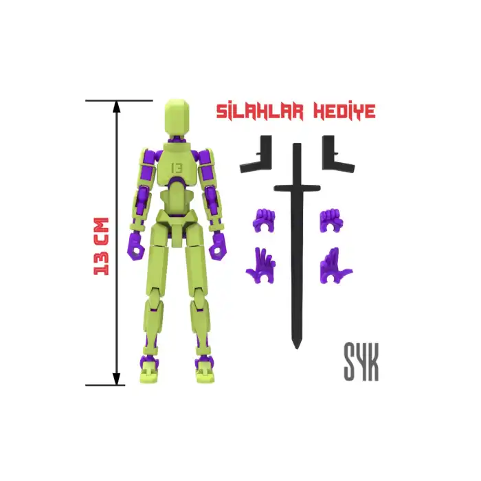 Robot 13 Dummy Fıstık Yeşil Mor Tüm Eklemleri Hareketli Aksiyon Figürü Oyuncak