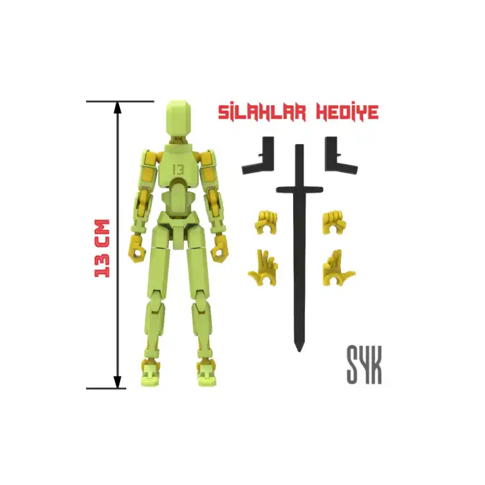 Robot 13 Dummy Fıstık Yeşil Sarı Tüm Eklemleri Hareketli Aksiyon Figürü Oyuncak