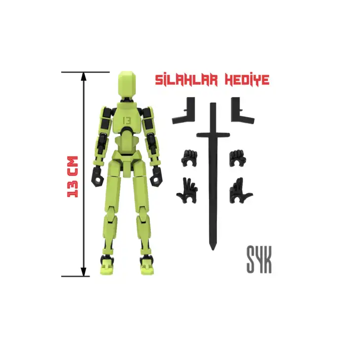 Robot 13 Dummy Fıstık Yeşil Siyah Tüm Eklemleri Hareketli Aksiyon Figürü Oyuncak