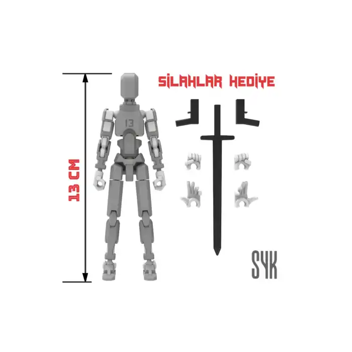 Robot 13 Dummy Gri Beyaz Tüm Eklemleri Hareketli Aksiyon Figürü Oyuncak