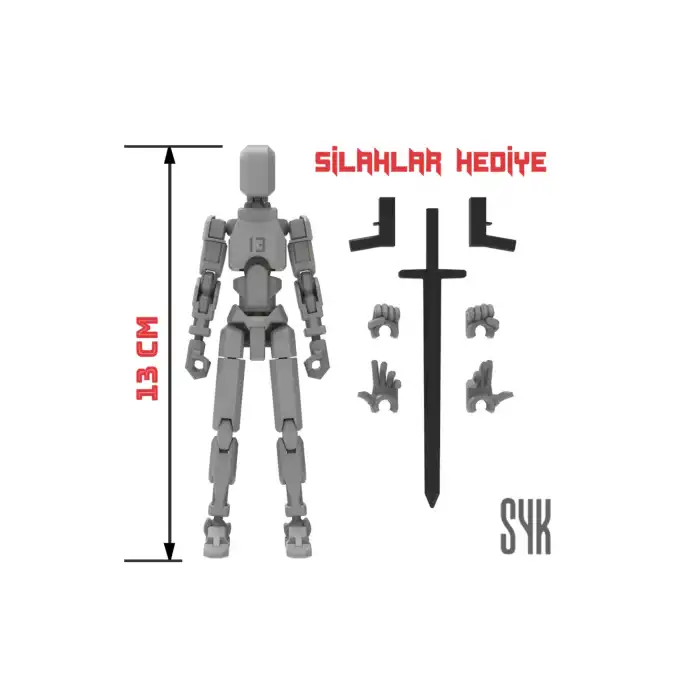 Robot 13 Dummy Gri Gri Tüm Eklemleri Hareketli Aksiyon Figürü Oyuncak