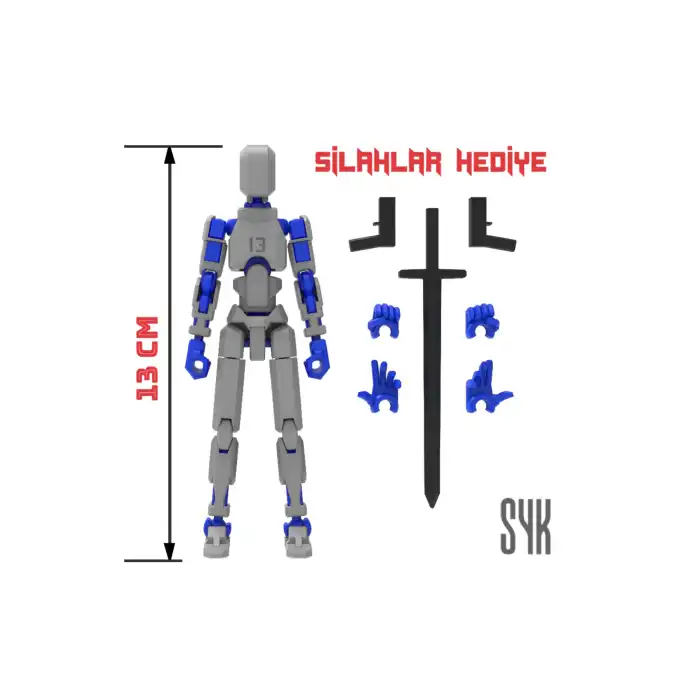 Robot 13 Dummy Gri Mavi Tüm Eklemleri Hareketli Aksiyon Figürü Oyuncak