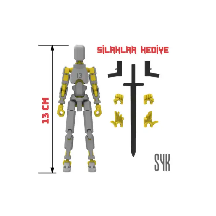 Robot 13 Dummy Gri Sarı Tüm Eklemleri Hareketli Aksiyon Figürü Oyuncak