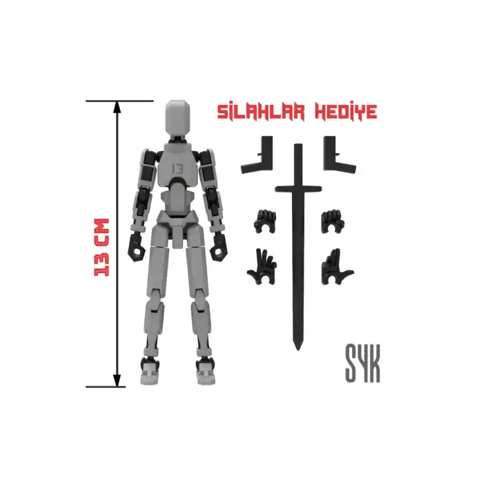 Robot 13 Dummy Gri Siyah Tüm Eklemleri Hareketli Aksiyon Figürü Oyuncak