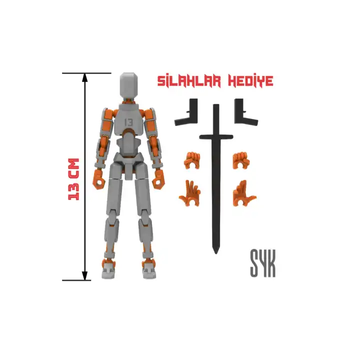 Robot 13 Dummy Gri Turuncu Tüm Eklemleri Hareketli Aksiyon Figürü Oyuncak