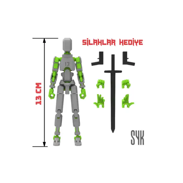 Robot 13 Dummy Gri Yeşil Tüm Eklemleri Hareketli Aksiyon Figürü Oyuncak