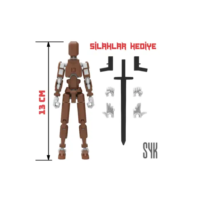 Robot 13 Dummy Kahverengi Beyaz Tüm Eklemleri Hareketli Aksiyon Figürü Oyuncak
