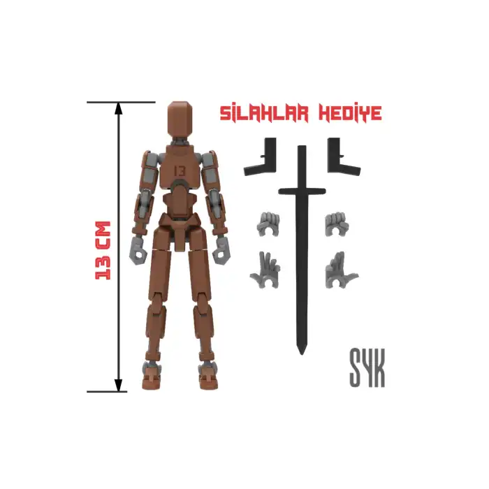 Robot 13 Dummy Kahverengi Gri Tüm Eklemleri Hareketli Aksiyon Figürü Oyuncak