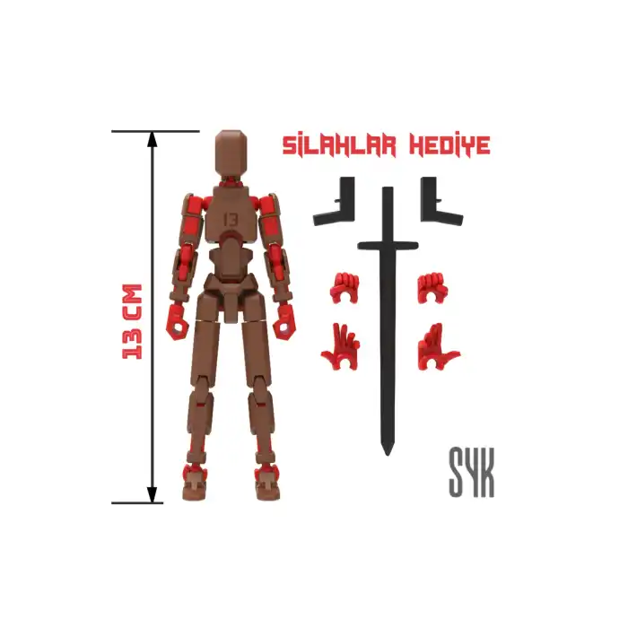 Robot 13 Dummy Kahverengi Kırmızı Tüm Eklemleri Hareketli Aksiyon Figürü Oyuncak