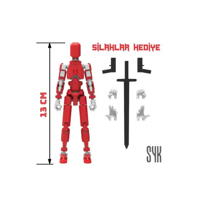 Robot 13 Dummy Kırmızı Beyaz Tüm Eklemleri Hareketli Aksiyon Figürü Oyuncak