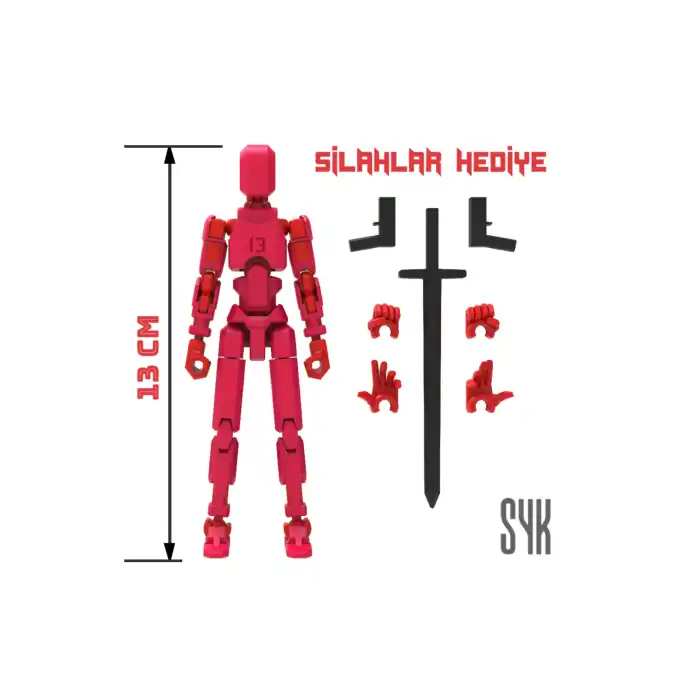Robot 13 Dummy Kırmızı Kırmızı Tüm Eklemleri Hareketli Aksiyon Figürü Oyuncak