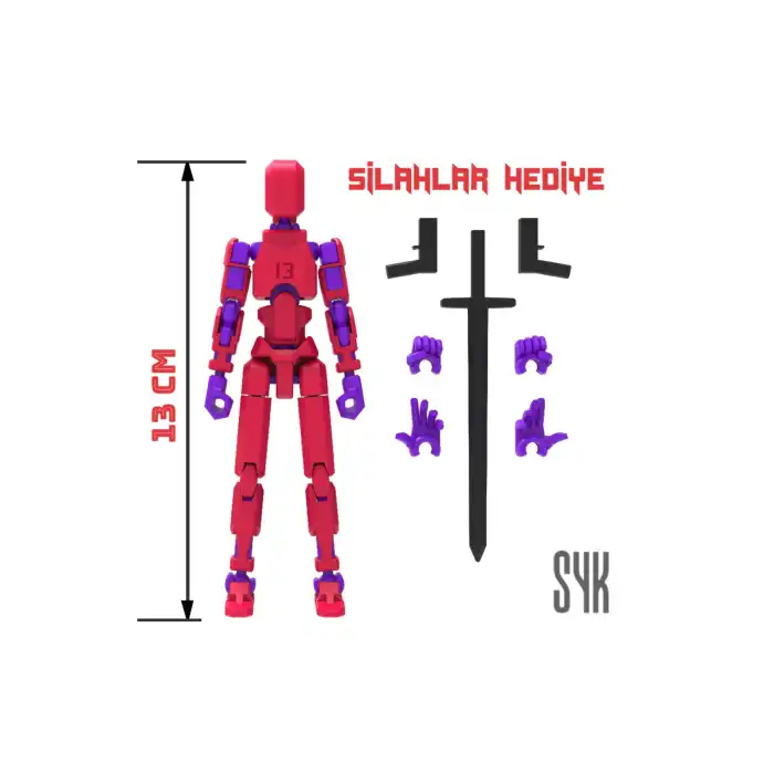 Robot 13 Dummy Kırmızı Mor Tüm Eklemleri Hareketli Aksiyon Figürü Oyuncak