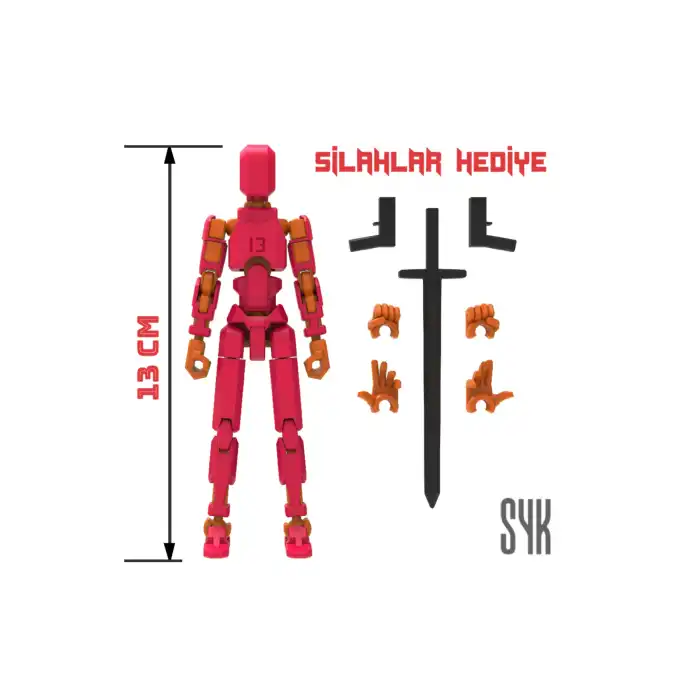 Robot 13 Dummy Kırmızı Turuncu Tüm Eklemleri Hareketli Aksiyon Figürü Oyuncak