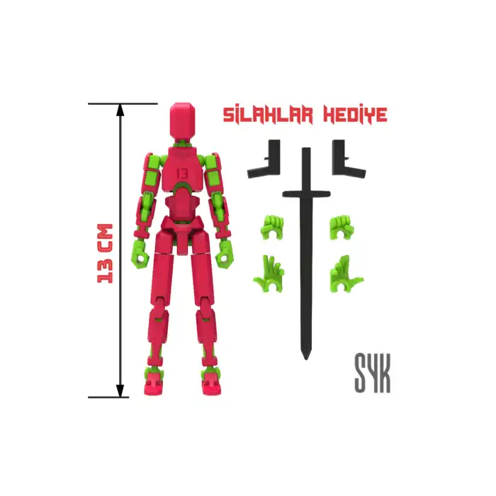 Robot 13 Dummy Kırmızı Yeşil Tüm Eklemleri Hareketli Aksiyon Figürü Oyuncak