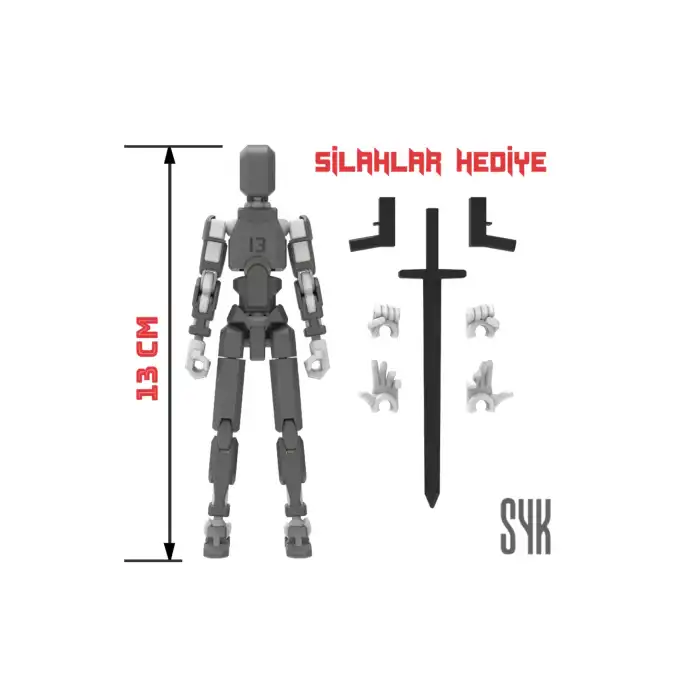 Robot 13 Dummy Koyu Gri Beyaz Tüm Eklemleri Hareketli Aksiyon Figürü Oyuncak