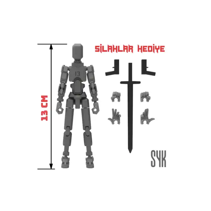 Robot 13 Dummy Koyu Gri Gri Tüm Eklemleri Hareketli Aksiyon Figürü Oyuncak