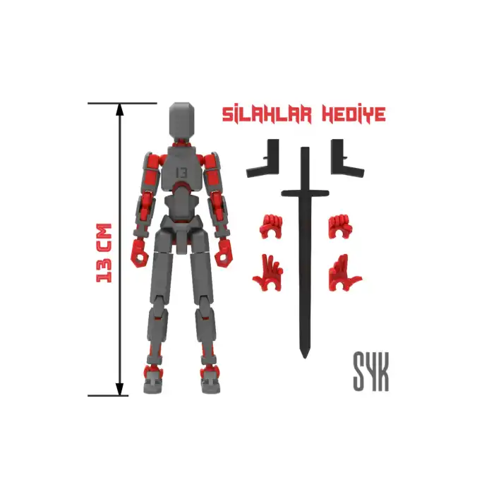 Robot 13 Dummy Koyu Gri Kırmızı Tüm Eklemleri Hareketli Aksiyon Figürü Oyuncak