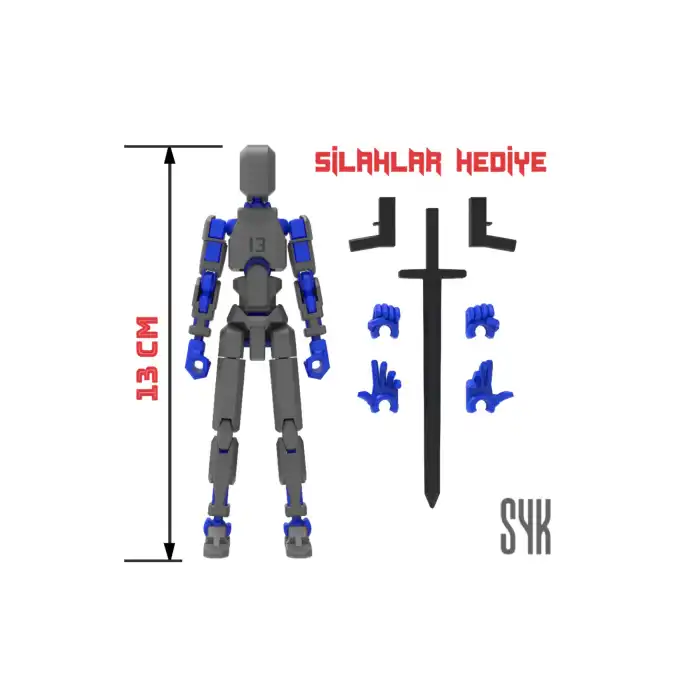 Robot 13 Dummy Koyu Gri Mavi Tüm Eklemleri Hareketli Aksiyon Figürü Oyuncak