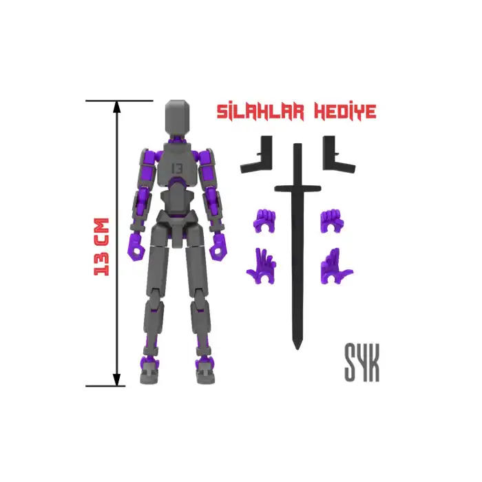 Robot 13 Dummy Koyu Gri Mor Tüm Eklemleri Hareketli Aksiyon Figürü Oyuncak
