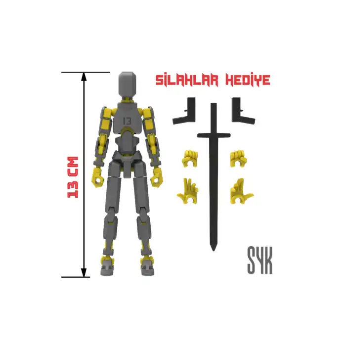 Robot 13 Dummy Koyu Gri Sarı Tüm Eklemleri Hareketli Aksiyon Figürü Oyuncak