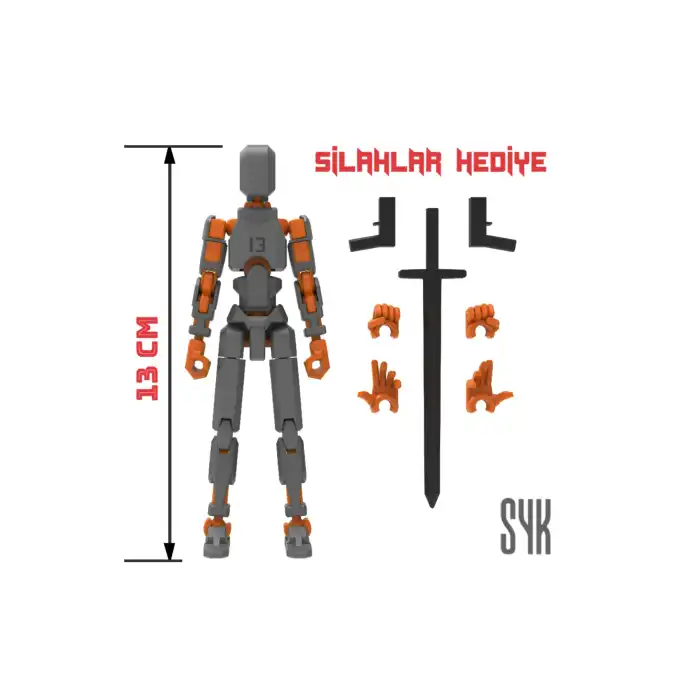 Robot 13 Dummy Koyu Gri Turuncu Tüm Eklemleri Hareketli Aksiyon Figürü Oyuncak