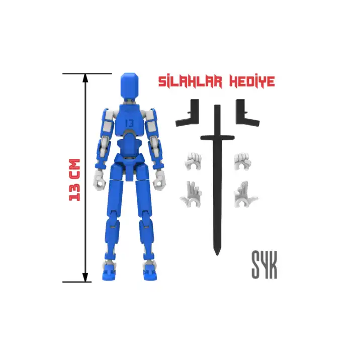 Robot 13 Dummy Mavi Beyaz Tüm Eklemleri Hareketli Aksiyon Figürü Oyuncak