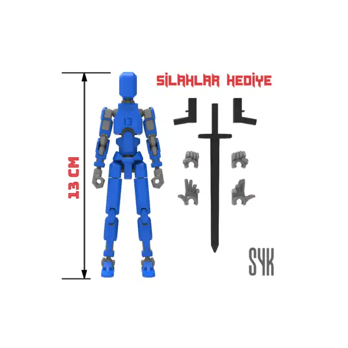 Robot 13 Dummy Mavi Gri Tüm Eklemleri Hareketli Aksiyon Figürü Oyuncak