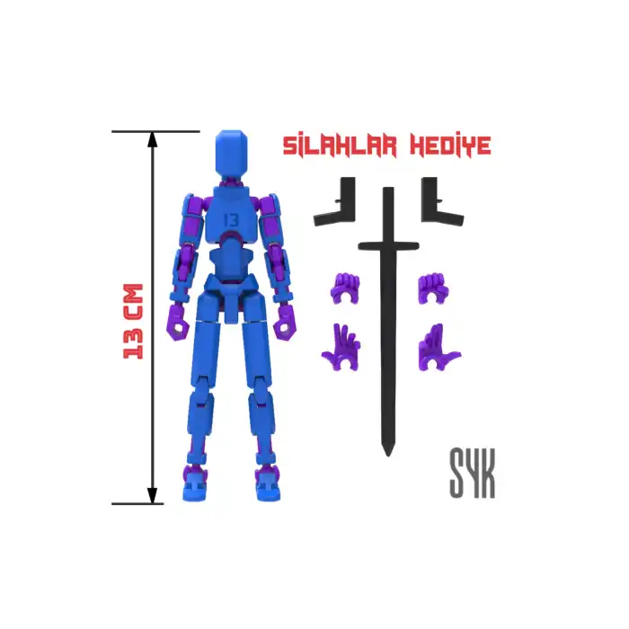 Robot 13 Dummy Mavi Mor Tüm Eklemleri Hareketli Aksiyon Figürü Oyuncak