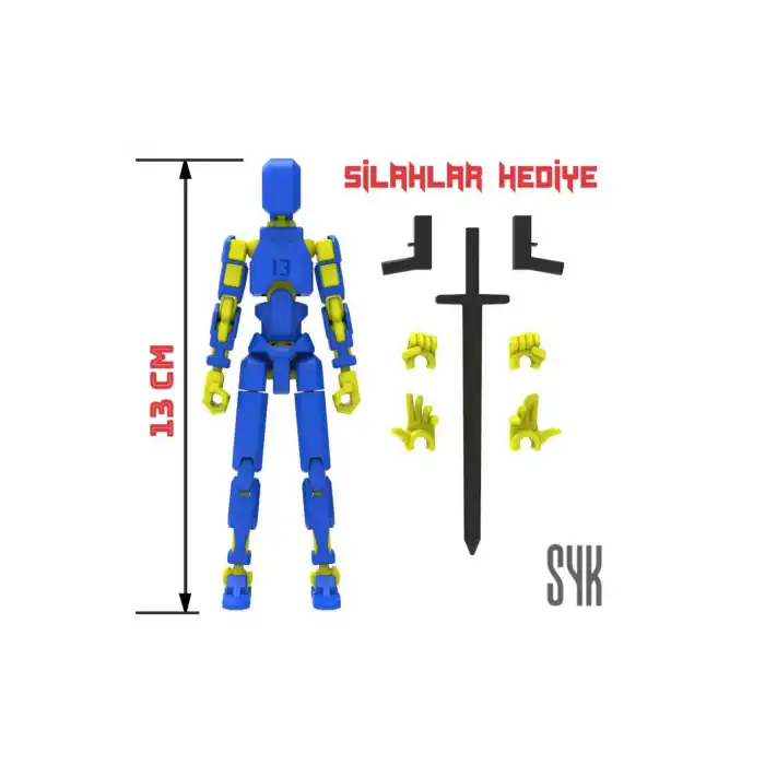 Robot 13 Dummy Mavi Sarı Tüm Eklemleri Hareketli Aksiyon Figürü Oyuncak