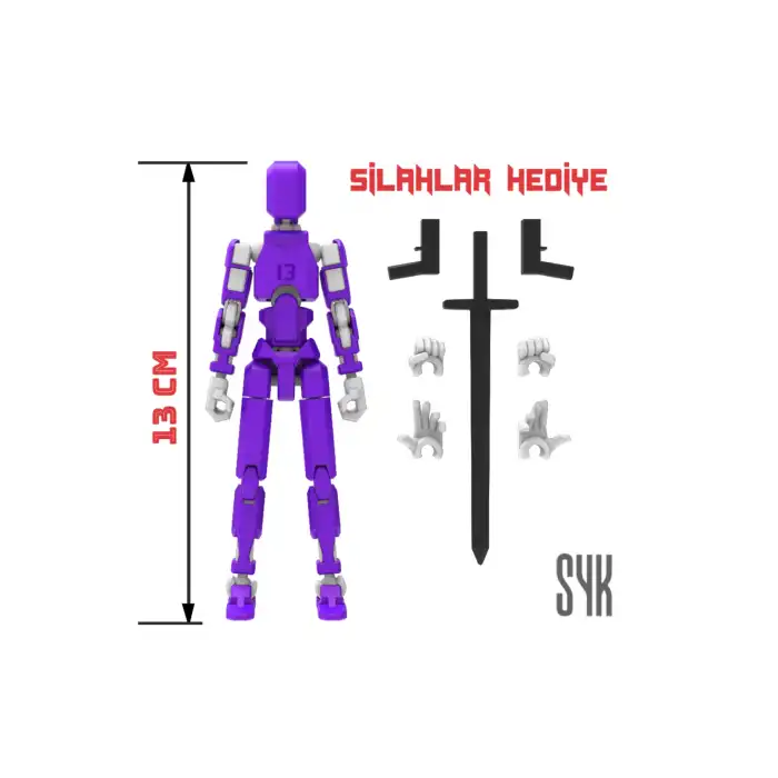 Robot 13 Dummy Mor Beyaz Tüm Eklemleri Hareketli Aksiyon Figürü Oyuncak