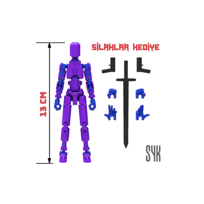 Robot 13 Dummy Mor Mavi Tüm Eklemleri Hareketli Aksiyon Figürü Oyuncak