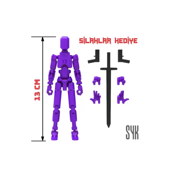 Robot 13 Dummy Mor Mor Tüm Eklemleri Hareketli Aksiyon Figürü Oyuncak