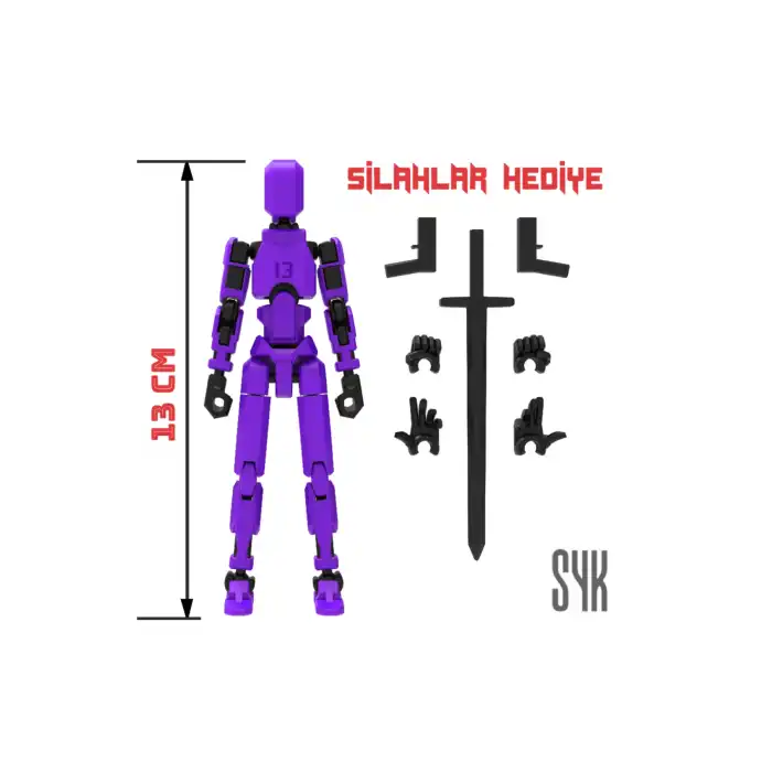 Robot 13 Dummy Mor Siyah Tüm Eklemleri Hareketli Aksiyon Figürü Oyuncak