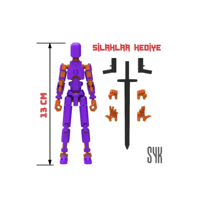 Robot 13 Dummy Mor Turuncu Tüm Eklemleri Hareketli Aksiyon Figürü Oyuncak
